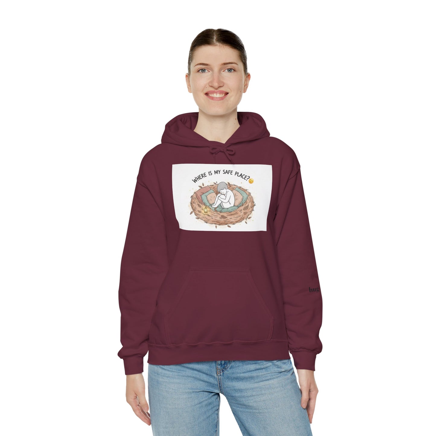 Cozy Bird Nest Hoodie — "Home Is My Safe Place" Comfort Sweatshirt