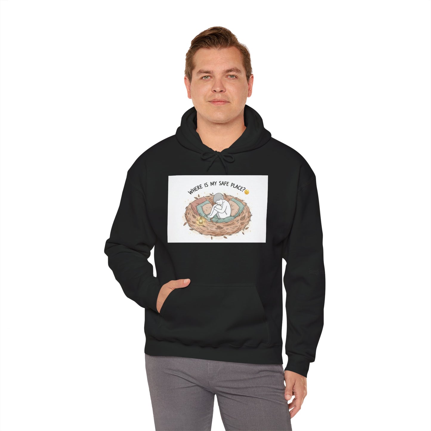 Cozy Bird Nest Hoodie — "Home Is My Safe Place" Comfort Sweatshirt
