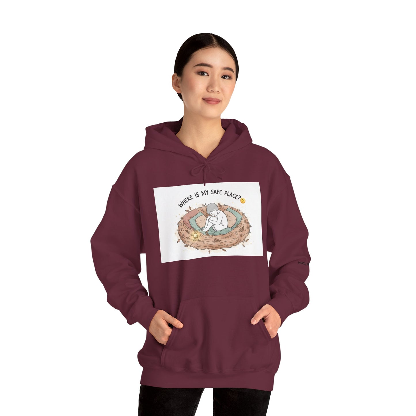 Cozy Bird Nest Hoodie — "Home Is My Safe Place" Comfort Sweatshirt