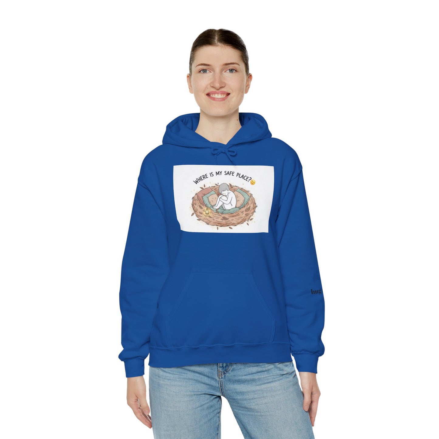 Cozy Bird Nest Hoodie — "Home Is My Safe Place" Comfort Sweatshirt