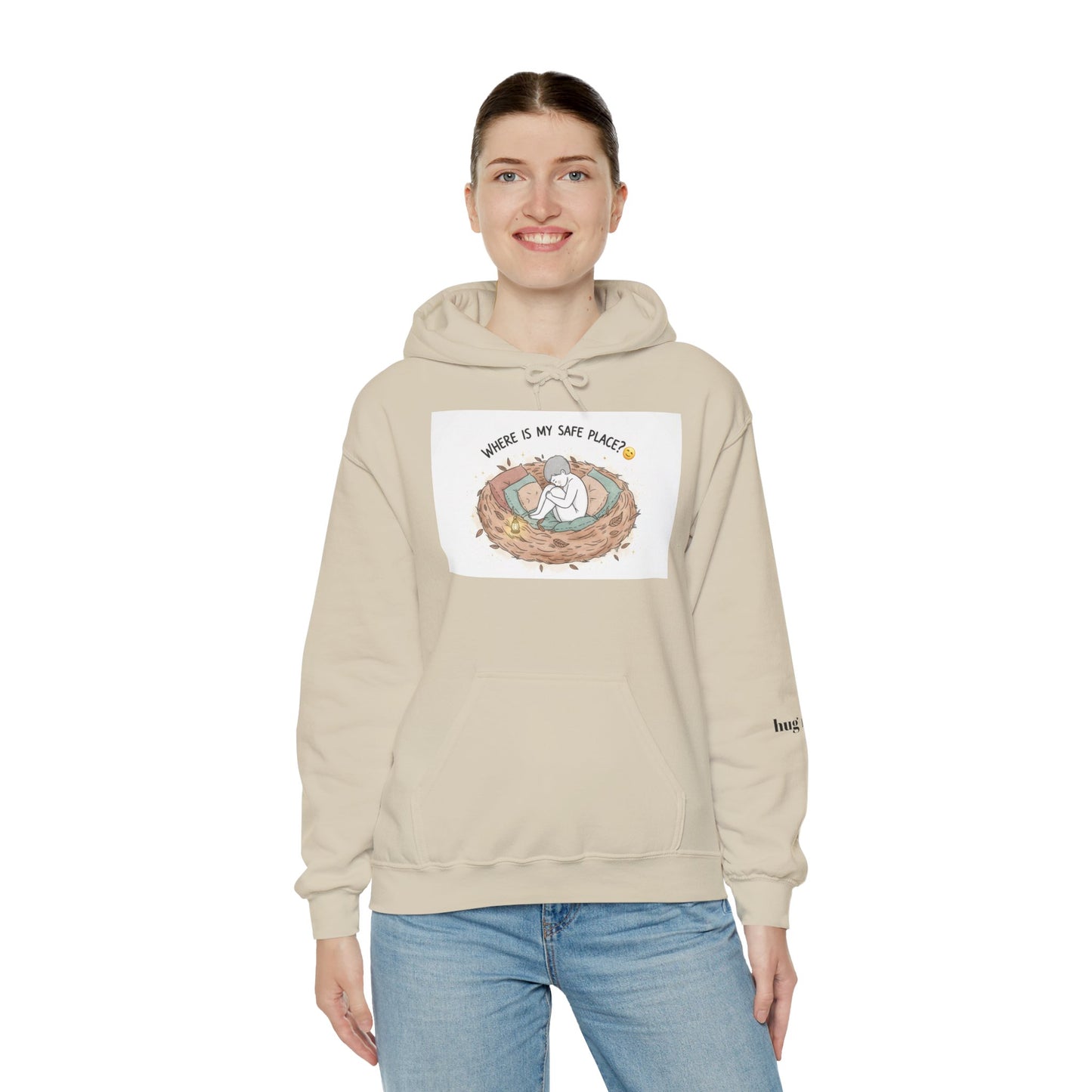 Cozy Bird Nest Hoodie — "Home Is My Safe Place" Comfort Sweatshirt