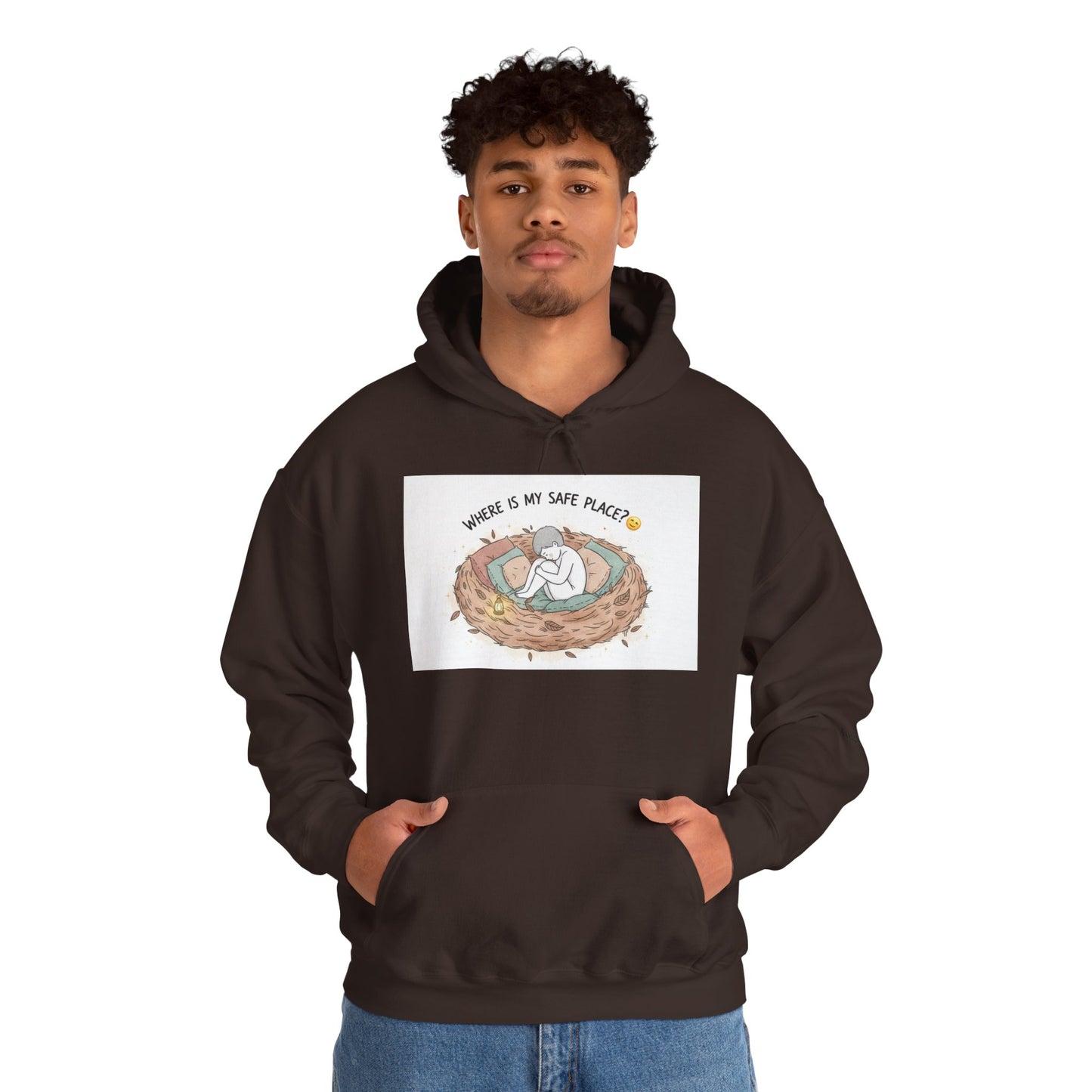 Cozy Bird Nest Hoodie — "Home Is My Safe Place" Comfort Sweatshirt