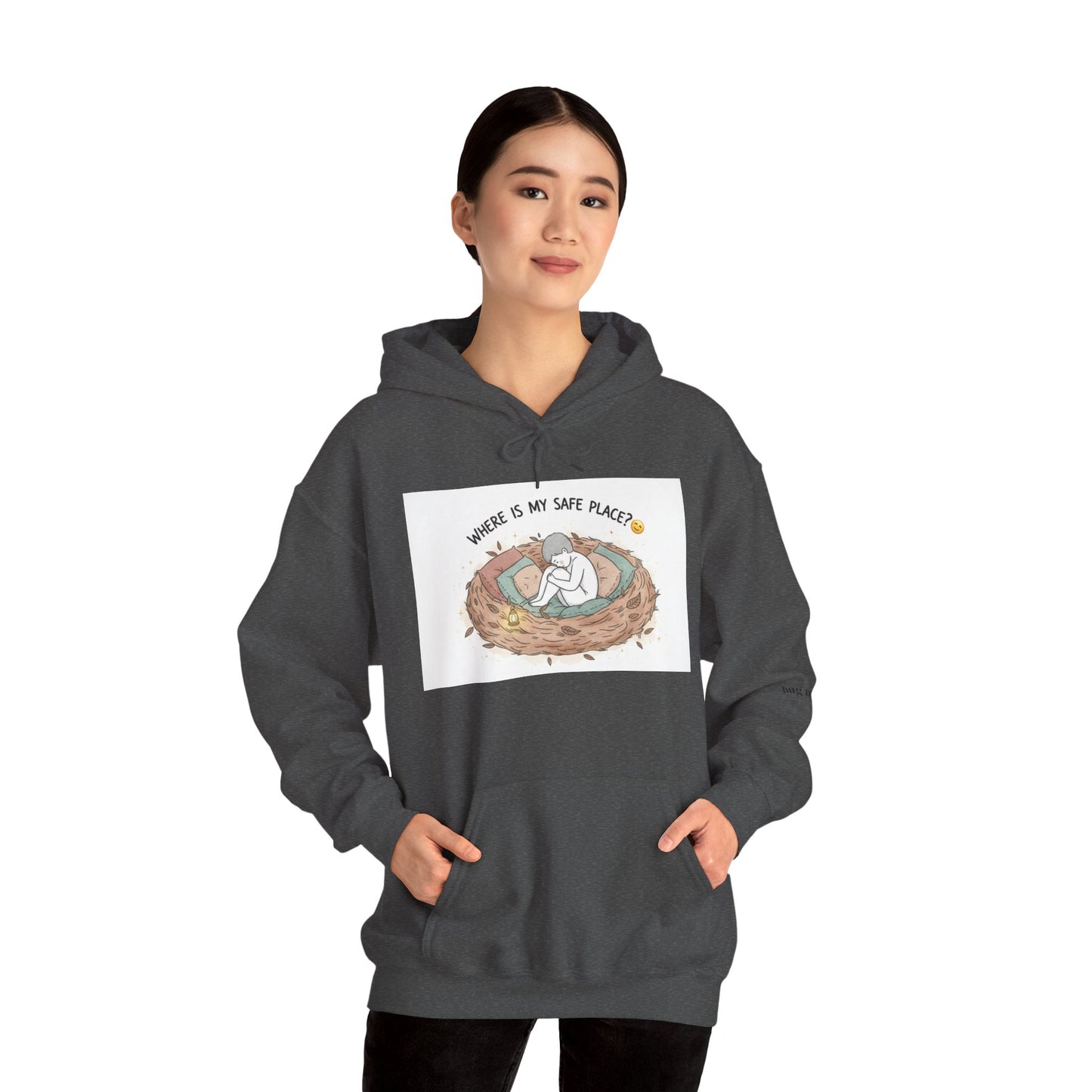 Cozy Bird Nest Hoodie — "Home Is My Safe Place" Comfort Sweatshirt