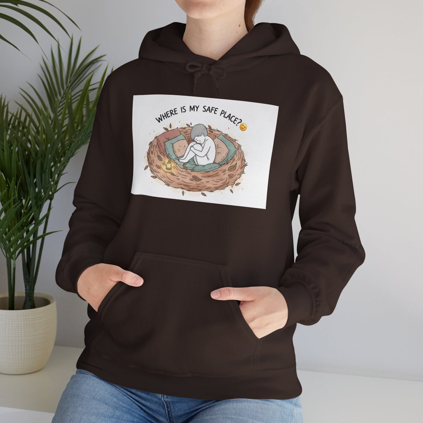 Cozy Bird Nest Hoodie — "Home Is My Safe Place" Comfort Sweatshirt