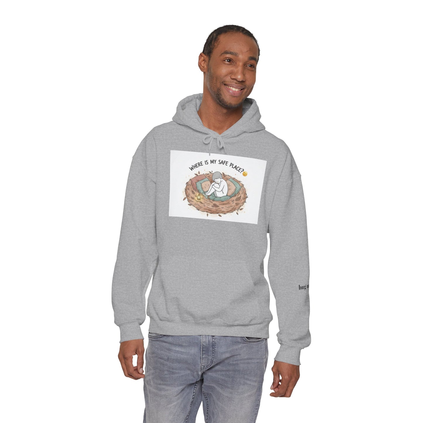 Cozy Bird Nest Hoodie — "Home Is My Safe Place" Comfort Sweatshirt