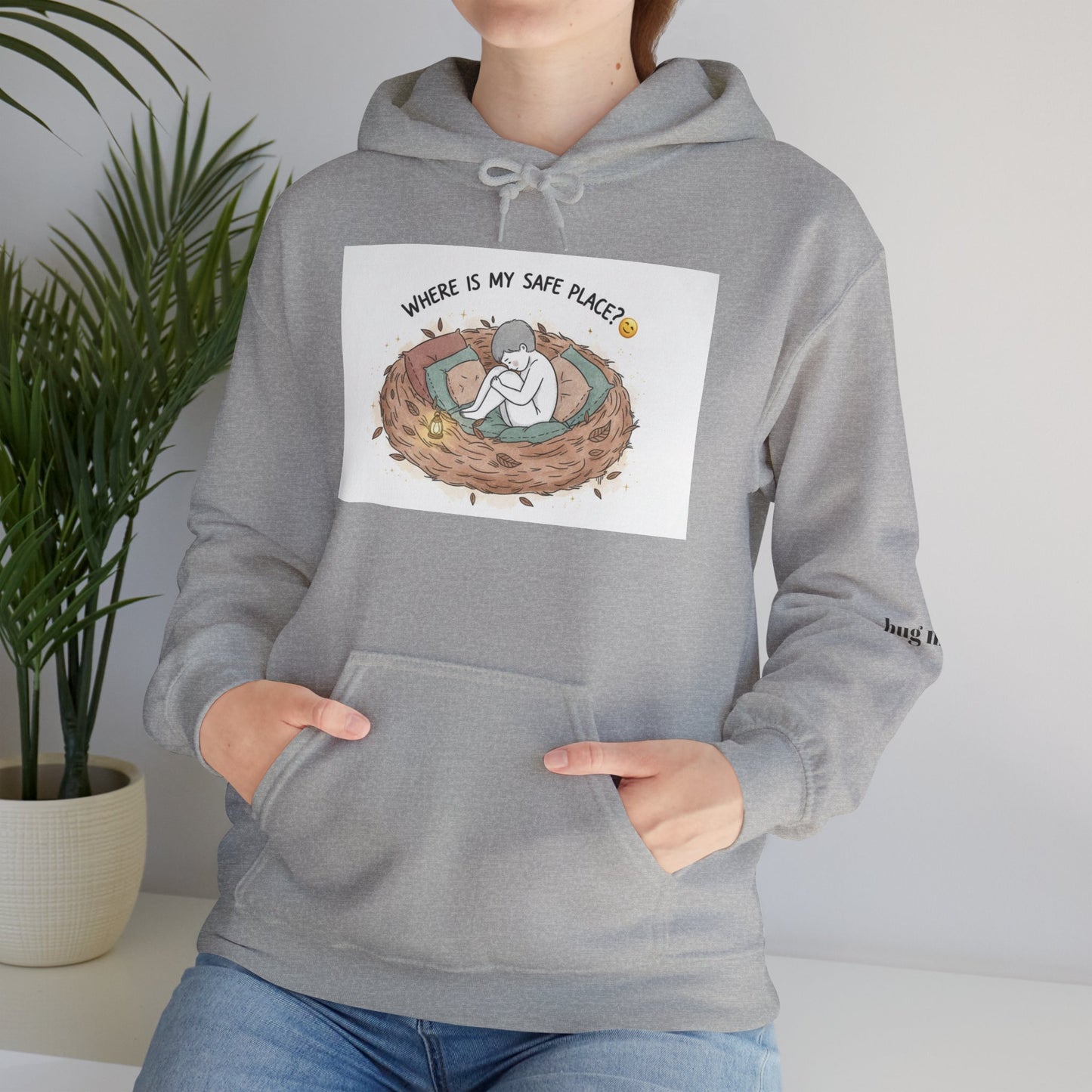 Cozy Bird Nest Hoodie — "Home Is My Safe Place" Comfort Sweatshirt