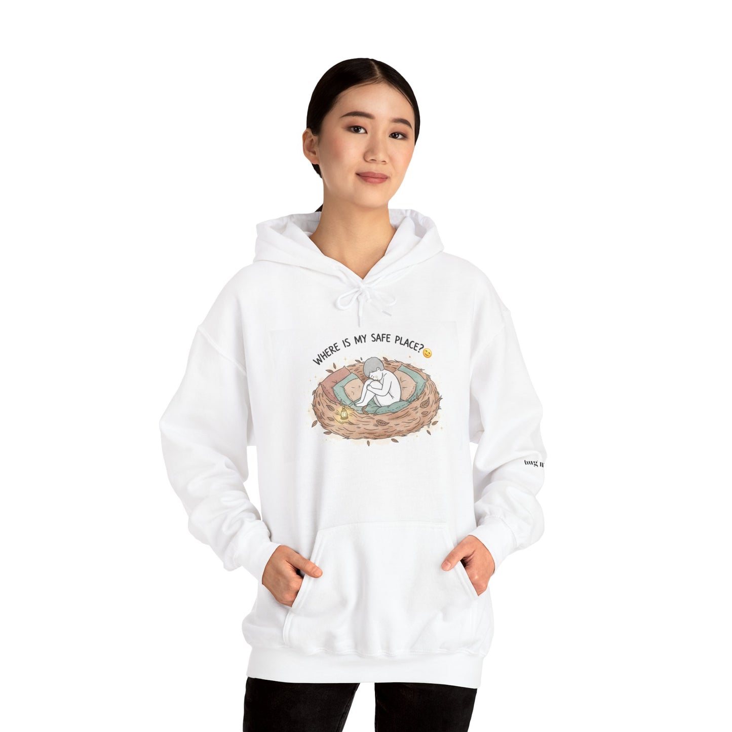 Cozy Bird Nest Hoodie — "Home Is My Safe Place" Comfort Sweatshirt