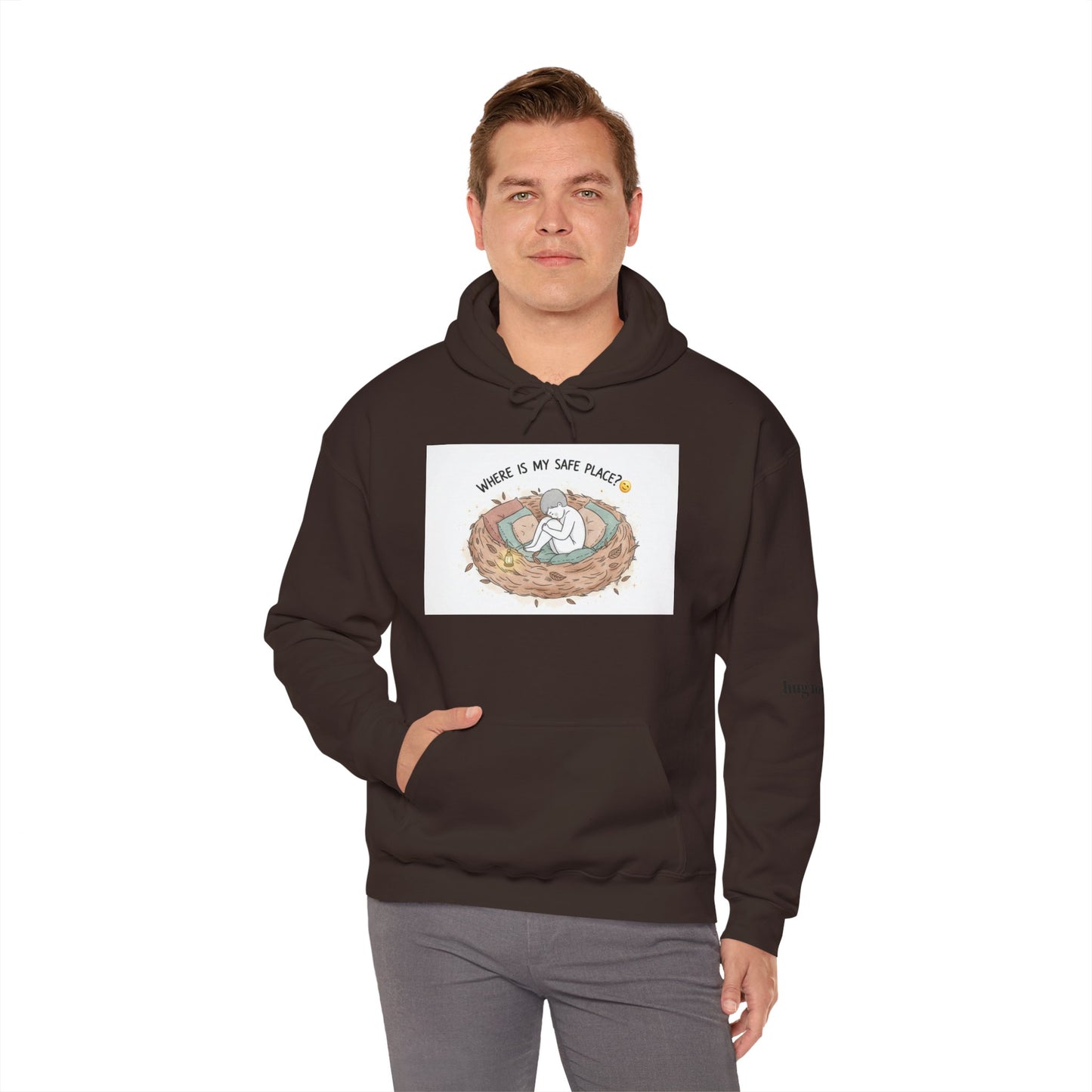 Cozy Bird Nest Hoodie — "Home Is My Safe Place" Comfort Sweatshirt