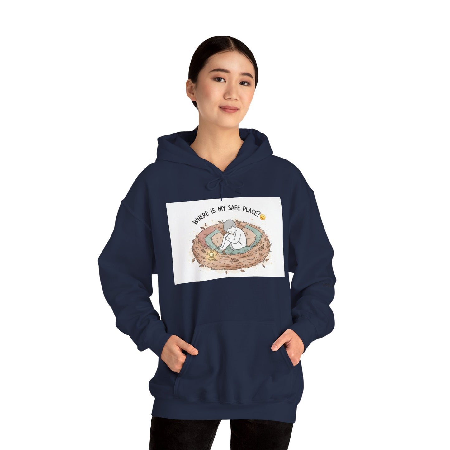 Cozy Bird Nest Hoodie — "Home Is My Safe Place" Comfort Sweatshirt