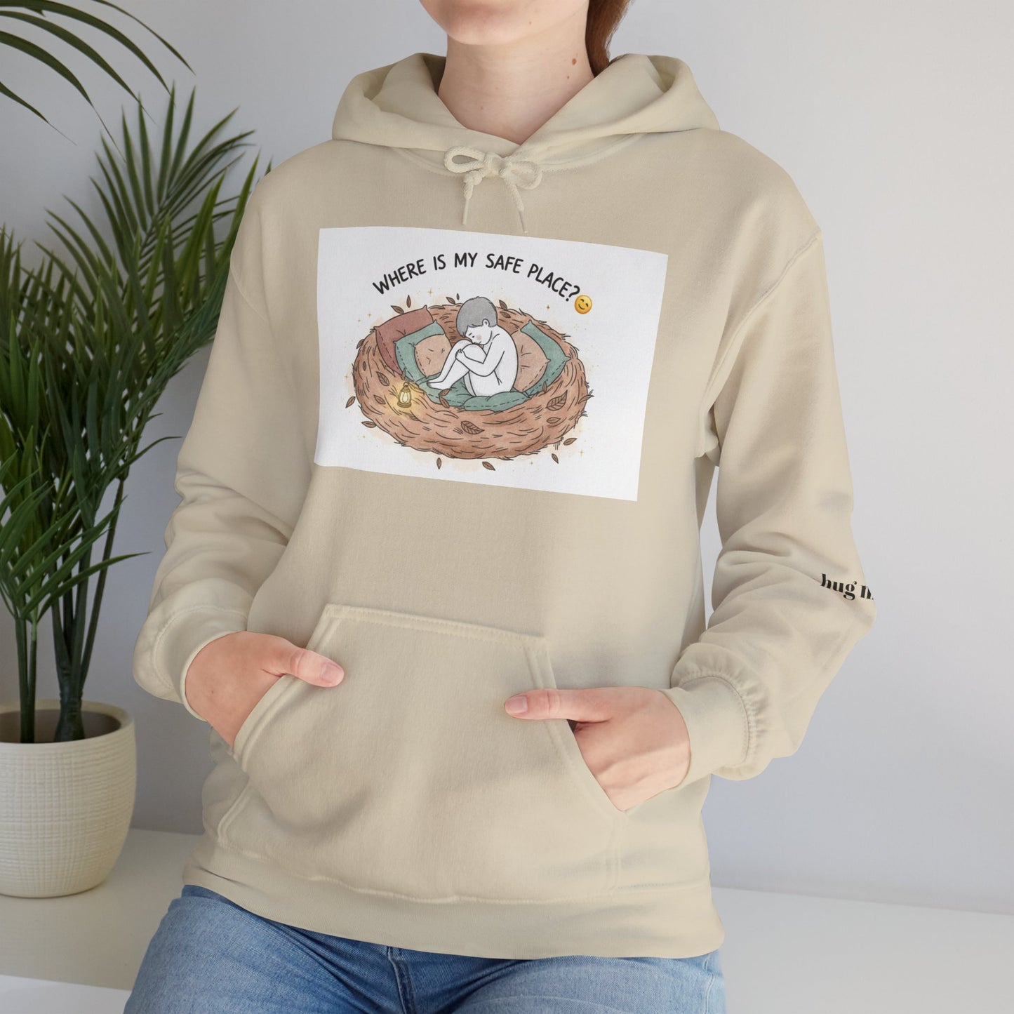 Cozy Bird Nest Hoodie — "Home Is My Safe Place" Comfort Sweatshirt