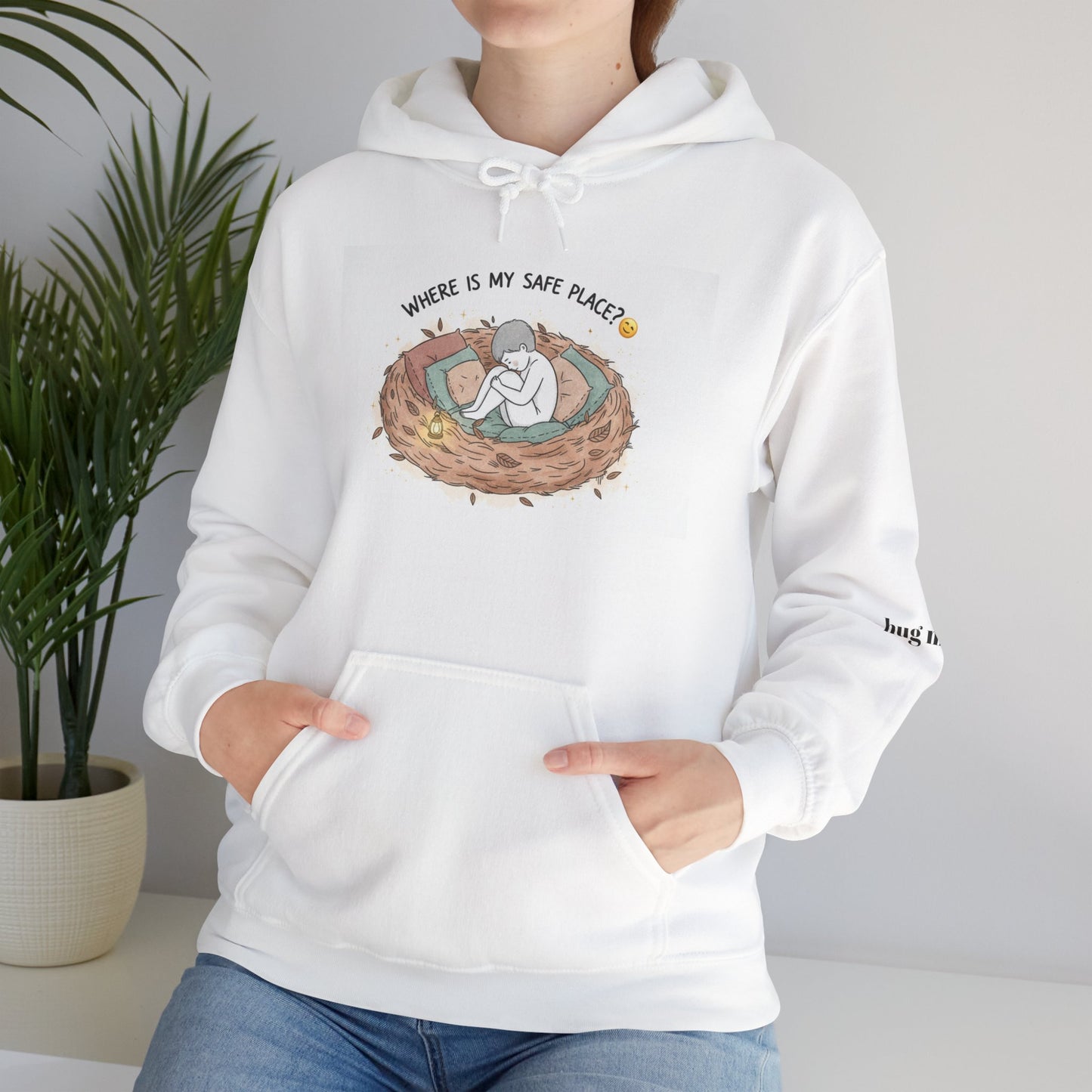 Cozy Bird Nest Hoodie — "Home Is My Safe Place" Comfort Sweatshirt
