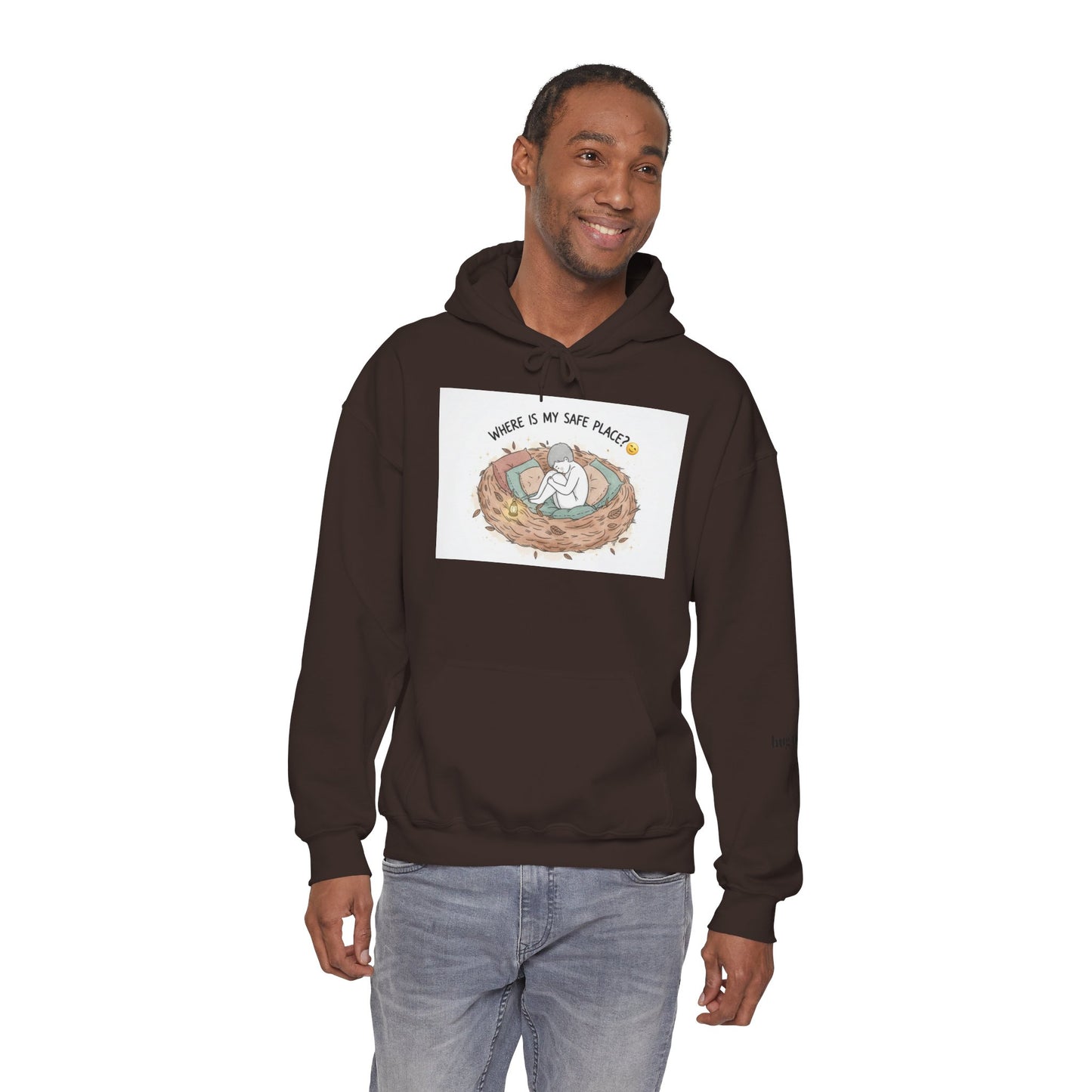 Cozy Bird Nest Hoodie — "Home Is My Safe Place" Comfort Sweatshirt
