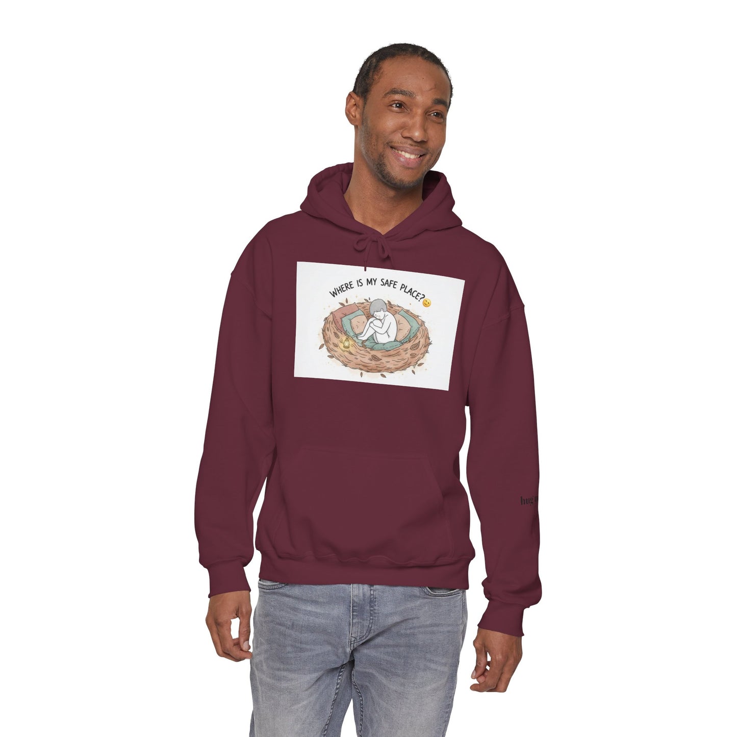 Cozy Bird Nest Hoodie — "Home Is My Safe Place" Comfort Sweatshirt