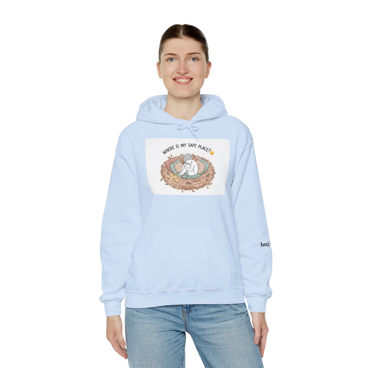 Cozy Bird Nest Hoodie — "Home Is My Safe Place" Comfort Sweatshirt