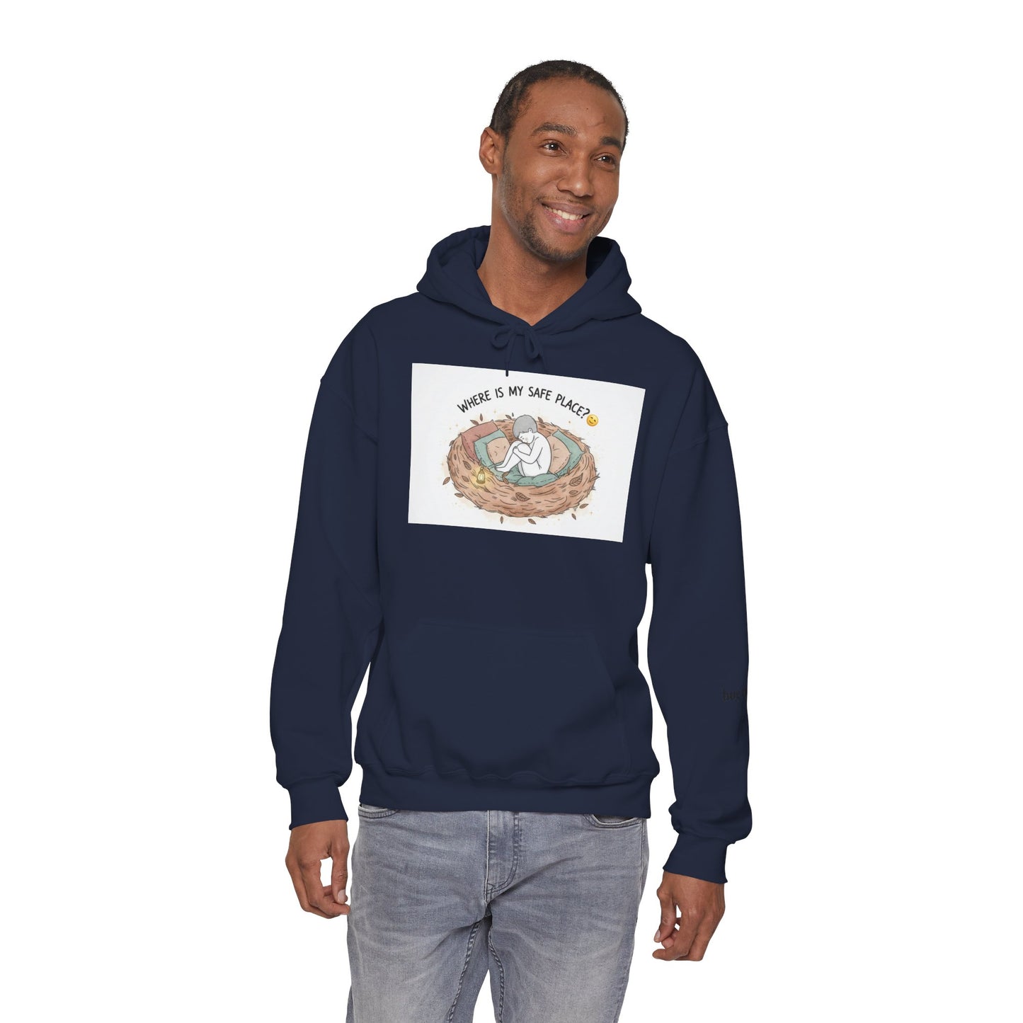 Cozy Bird Nest Hoodie — "Home Is My Safe Place" Comfort Sweatshirt