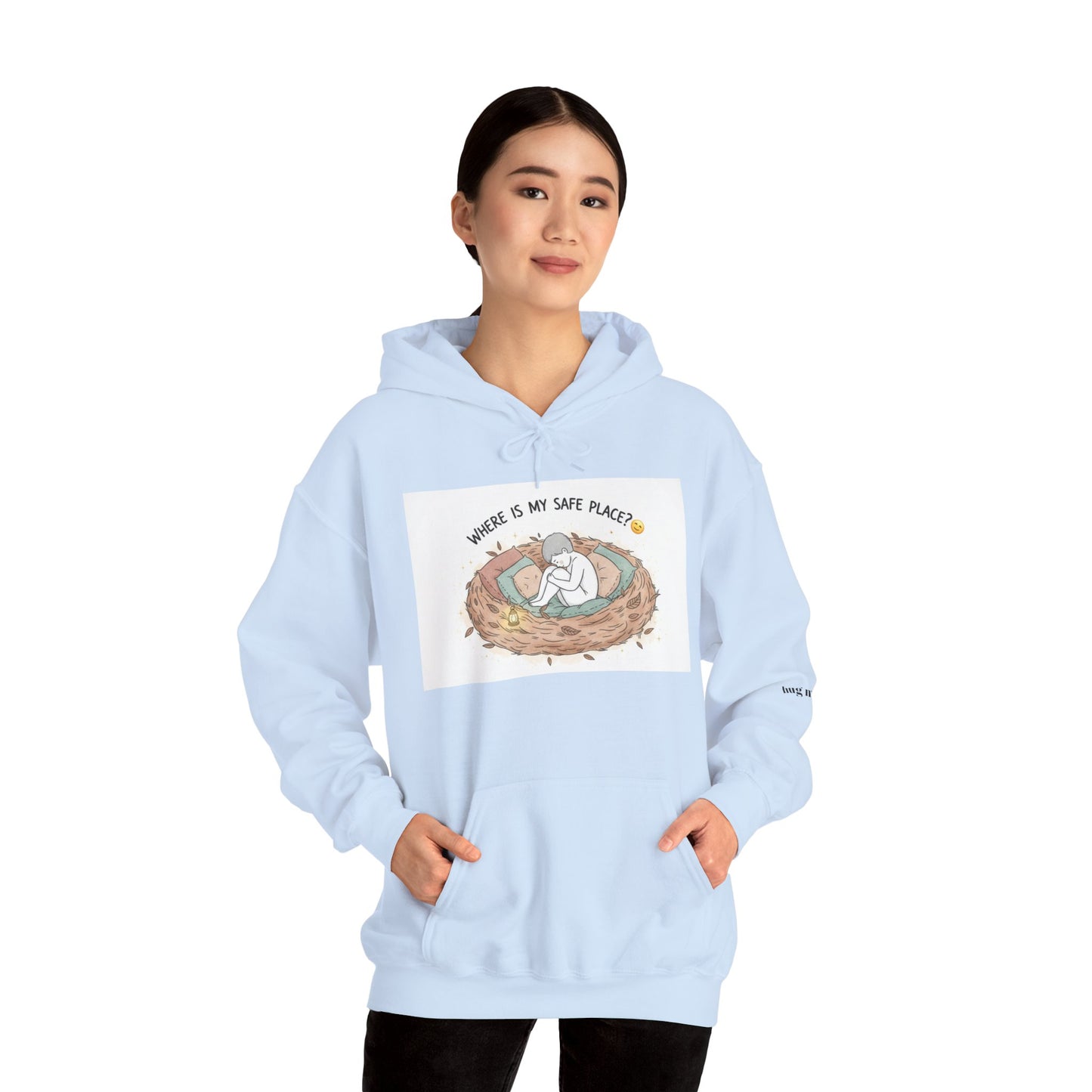 Cozy Bird Nest Hoodie — "Home Is My Safe Place" Comfort Sweatshirt