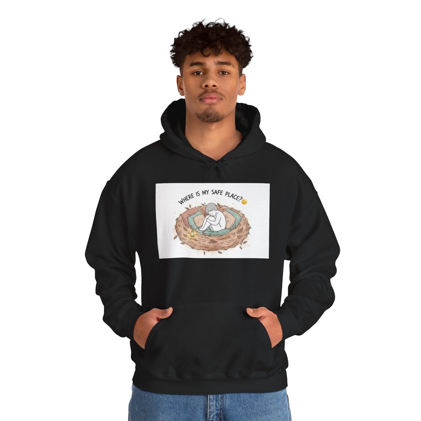 Cozy Bird Nest Hoodie — "Home Is My Safe Place" Comfort Sweatshirt