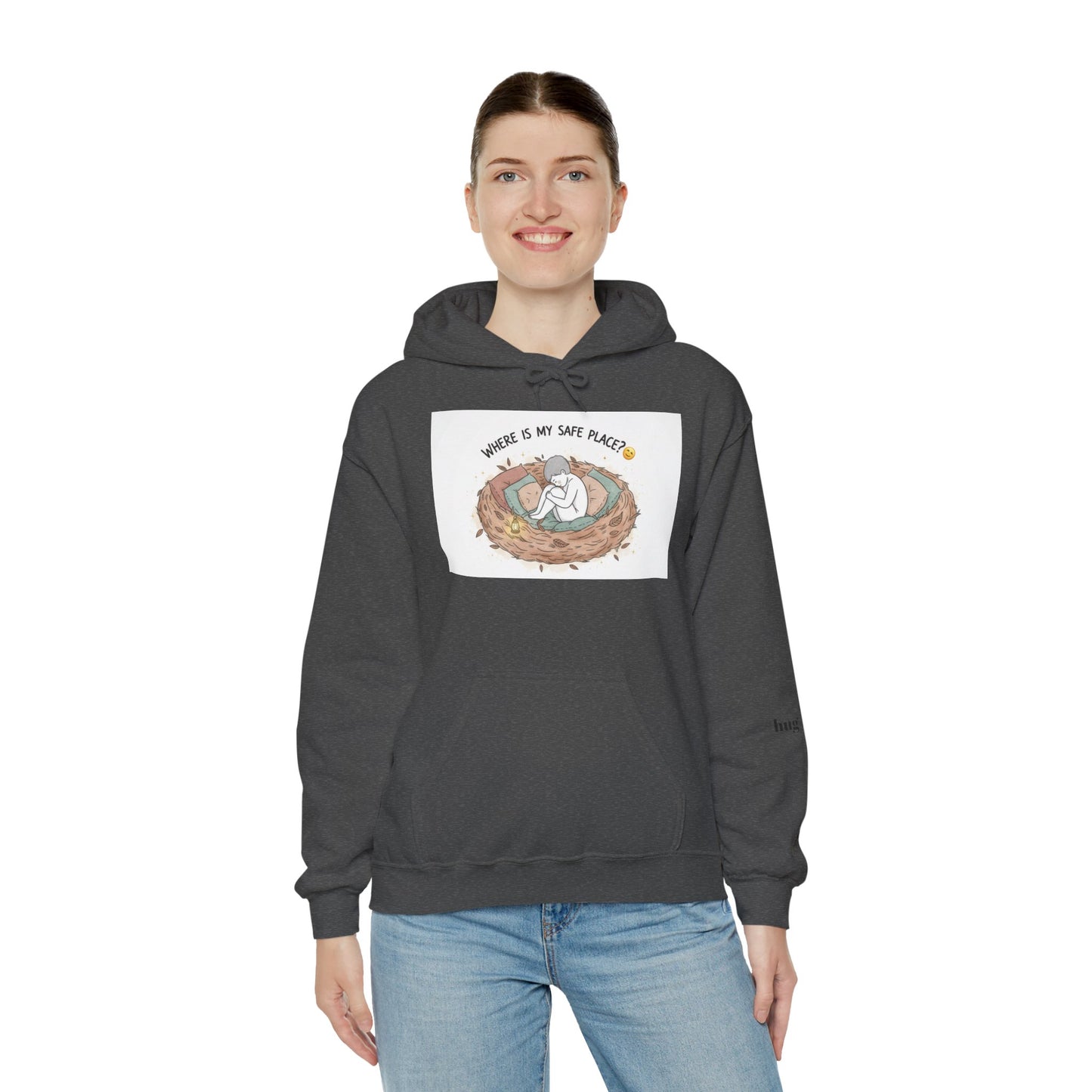 Cozy Bird Nest Hoodie — "Home Is My Safe Place" Comfort Sweatshirt