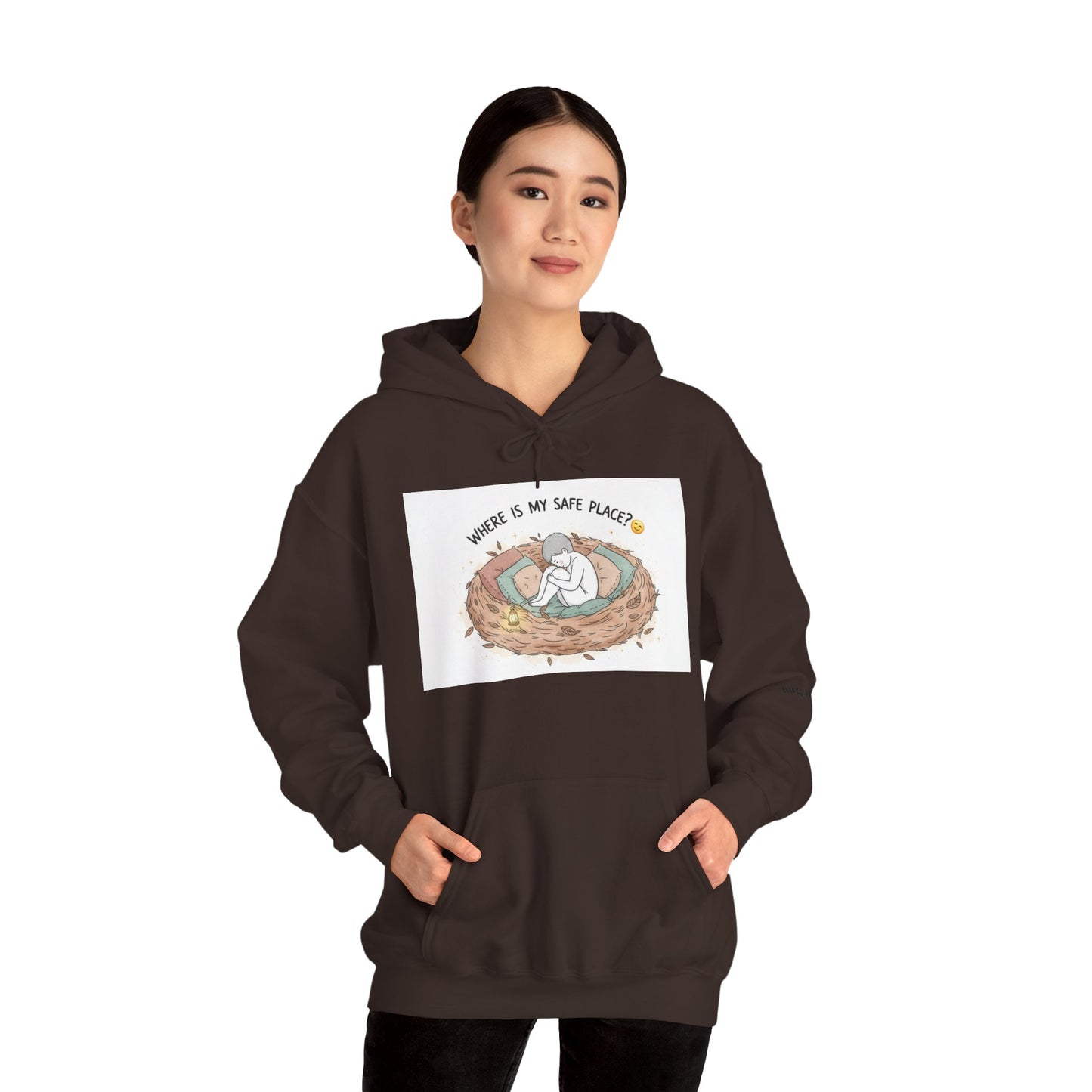 Cozy Bird Nest Hoodie — "Home Is My Safe Place" Comfort Sweatshirt