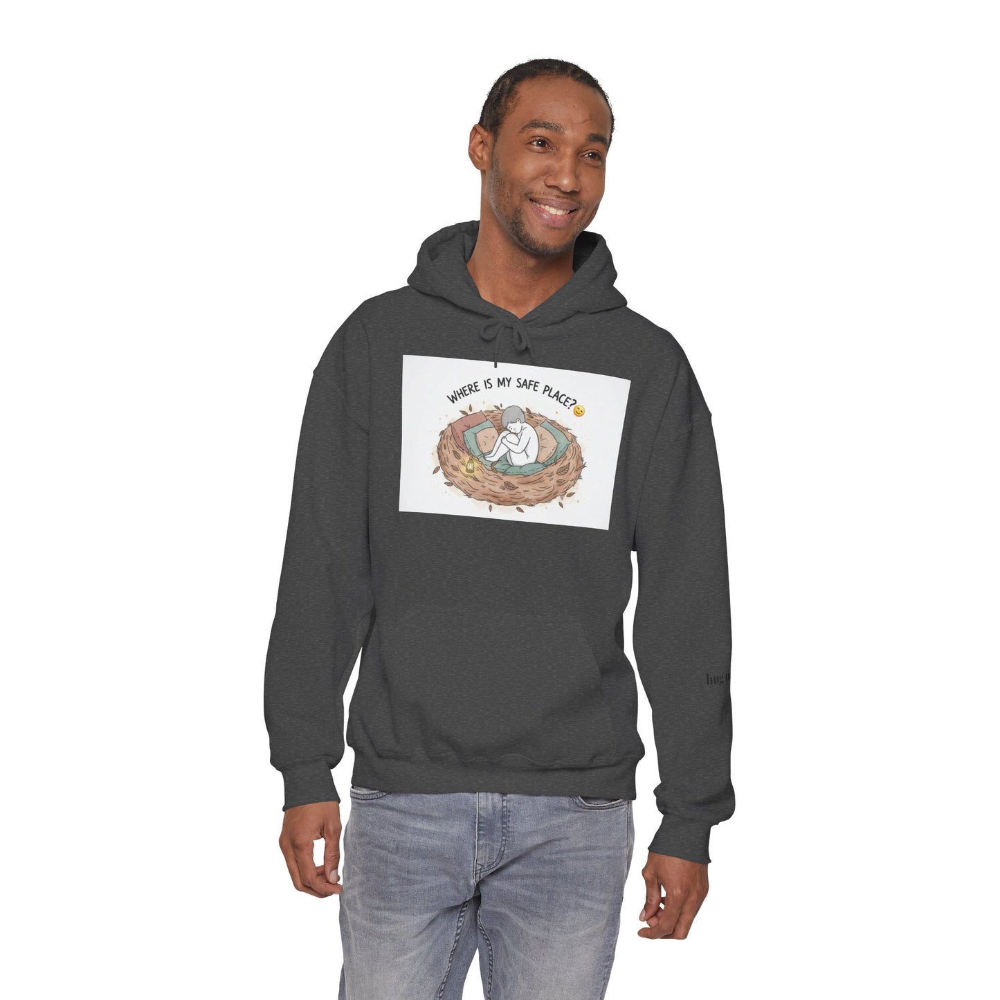 Cozy Bird Nest Hoodie — "Home Is My Safe Place" Comfort Sweatshirt