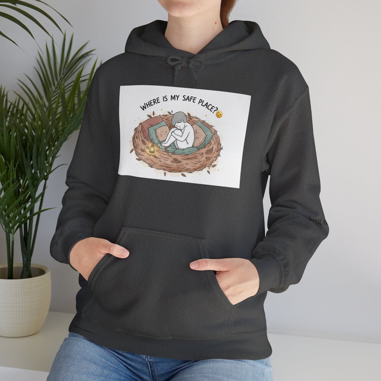 Cozy Bird Nest Hoodie — "Home Is My Safe Place" Comfort Sweatshirt