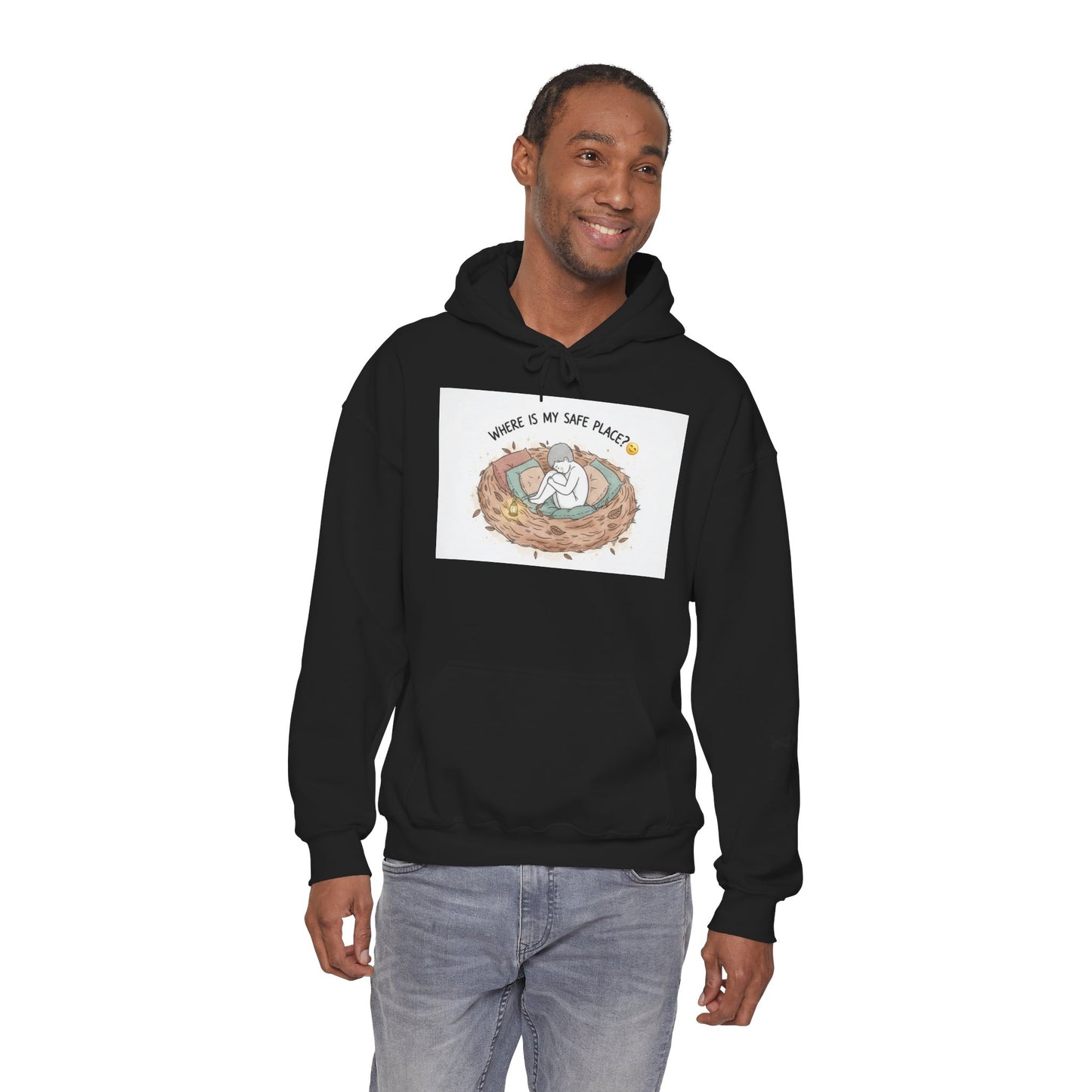Cozy Bird Nest Hoodie — "Home Is My Safe Place" Comfort Sweatshirt