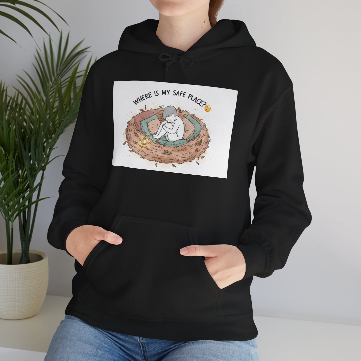 Cozy Bird Nest Hoodie — "Home Is My Safe Place" Comfort Sweatshirt