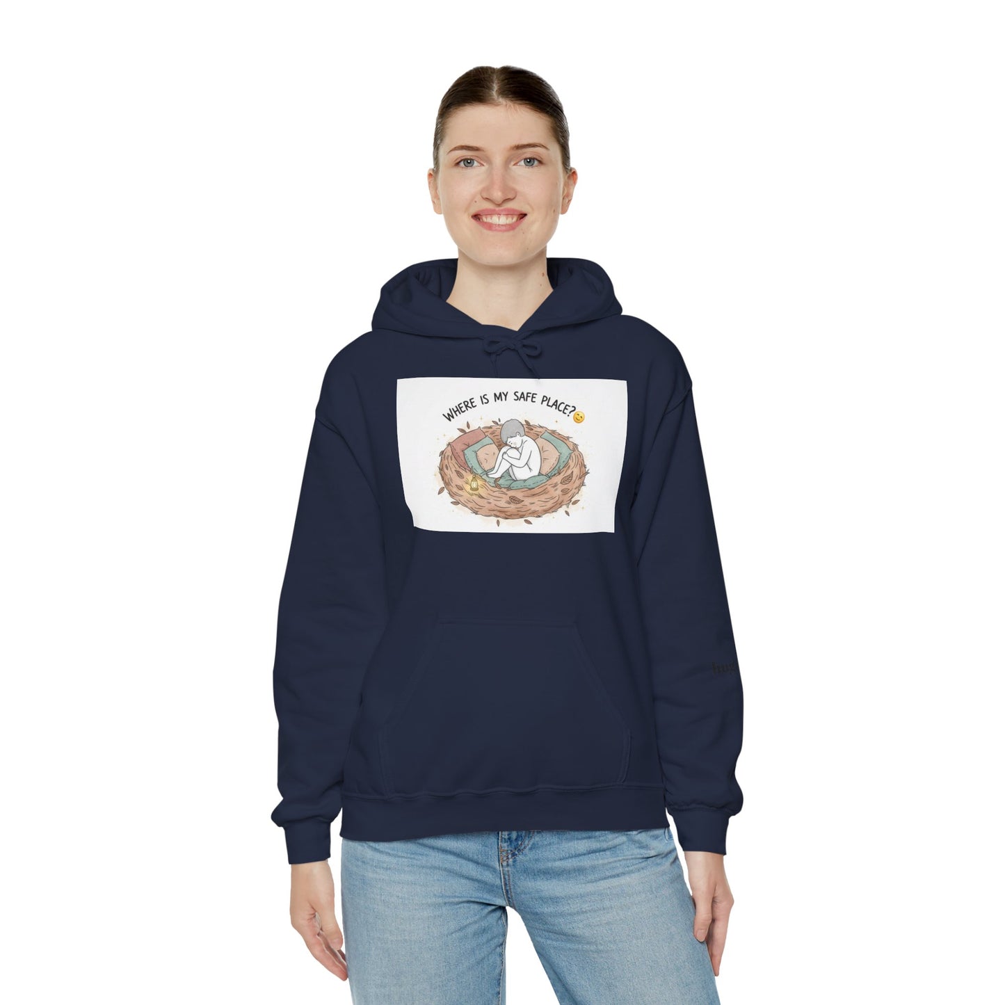 Cozy Bird Nest Hoodie — "Home Is My Safe Place" Comfort Sweatshirt