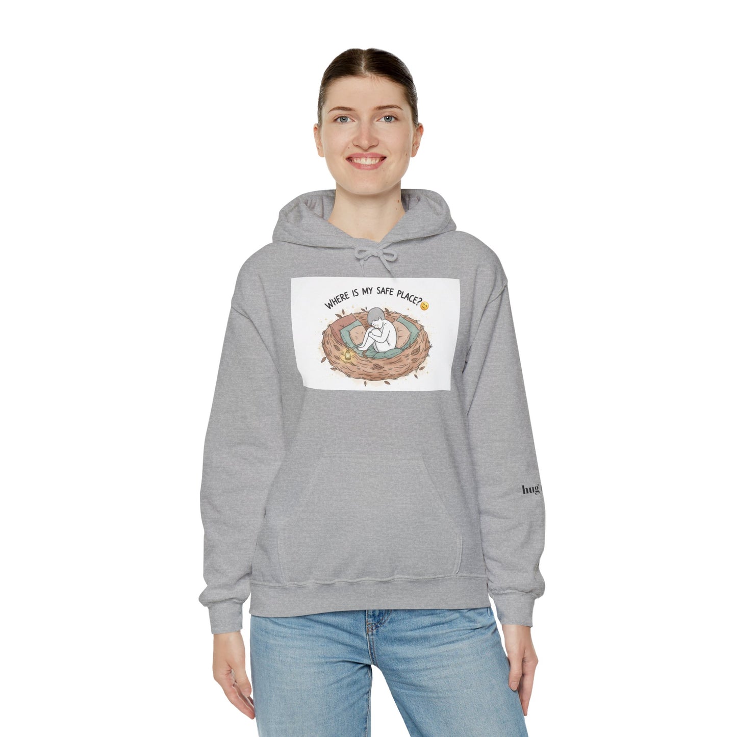Cozy Bird Nest Hoodie — "Home Is My Safe Place" Comfort Sweatshirt