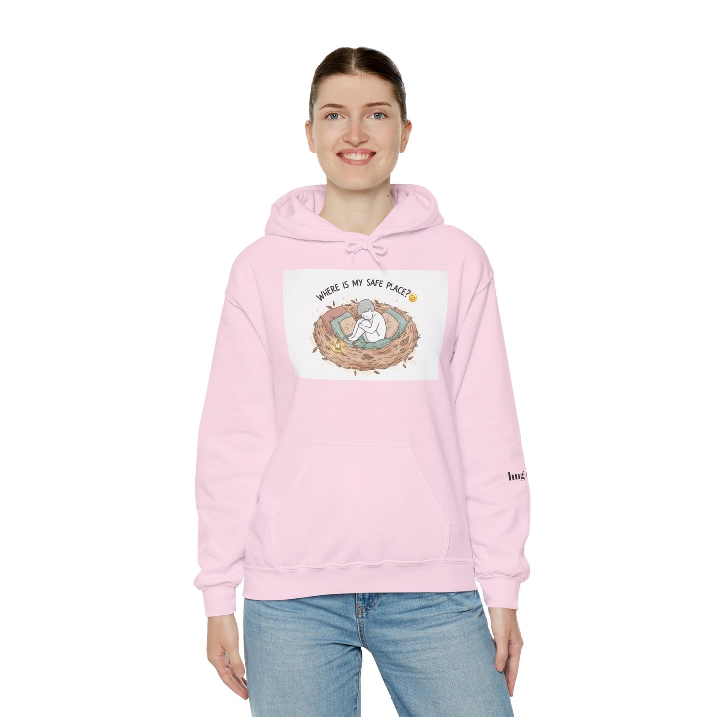 Cozy Bird Nest Hoodie — "Home Is My Safe Place" Comfort Sweatshirt