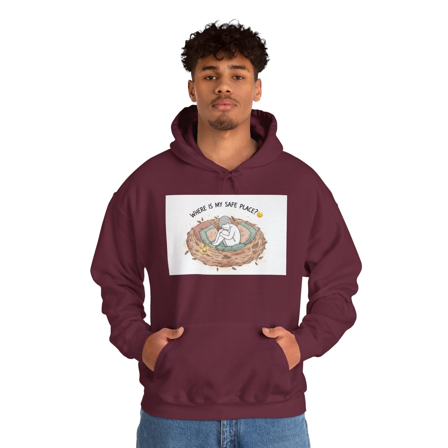 Cozy Bird Nest Hoodie — "Home Is My Safe Place" Comfort Sweatshirt