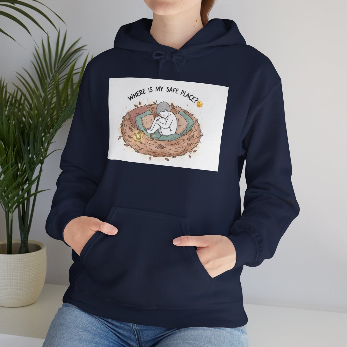 Cozy Bird Nest Hoodie — "Home Is My Safe Place" Comfort Sweatshirt