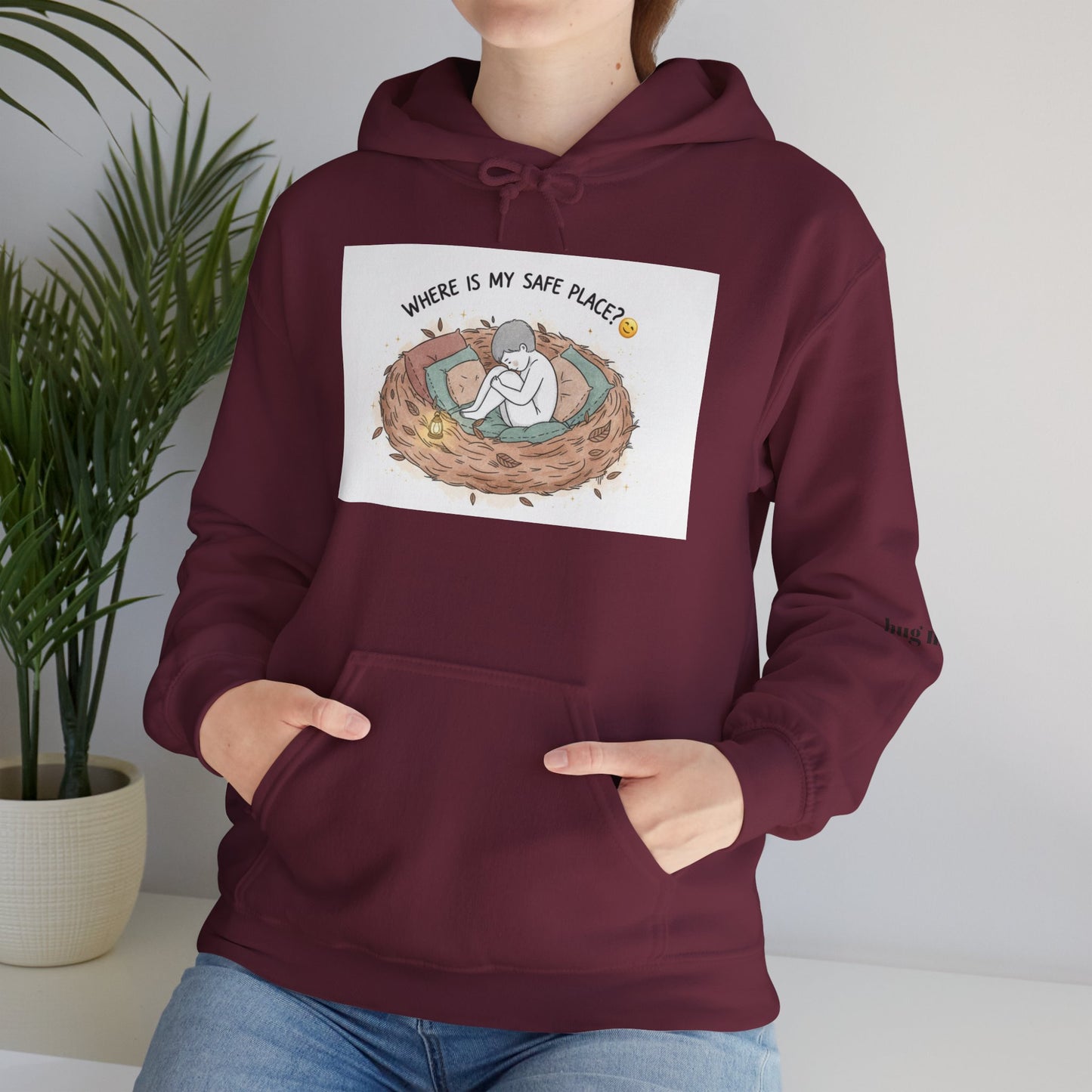 Cozy Bird Nest Hoodie — "Home Is My Safe Place" Comfort Sweatshirt