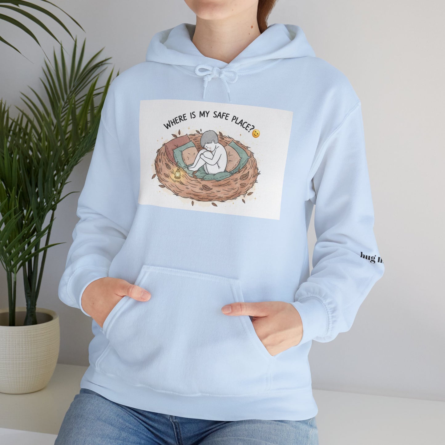 Cozy Bird Nest Hoodie — "Home Is My Safe Place" Comfort Sweatshirt